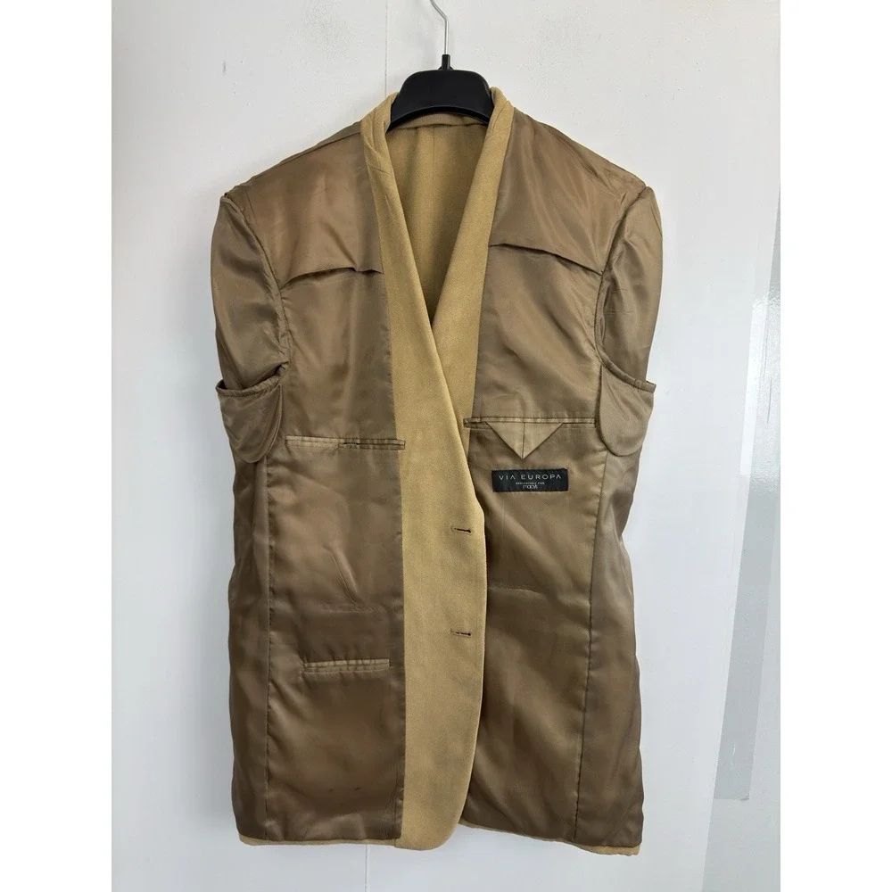 Via Europa Faux Suede Blazer Men's 42R Tan‎ Brown Microfiber Sport Coat Jacket